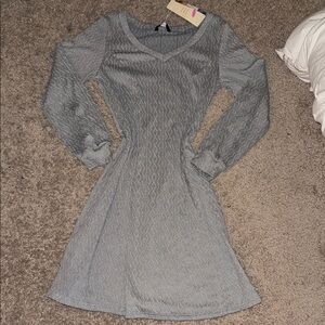 Light Gray V-Neck Long Sleeve Women's Dress